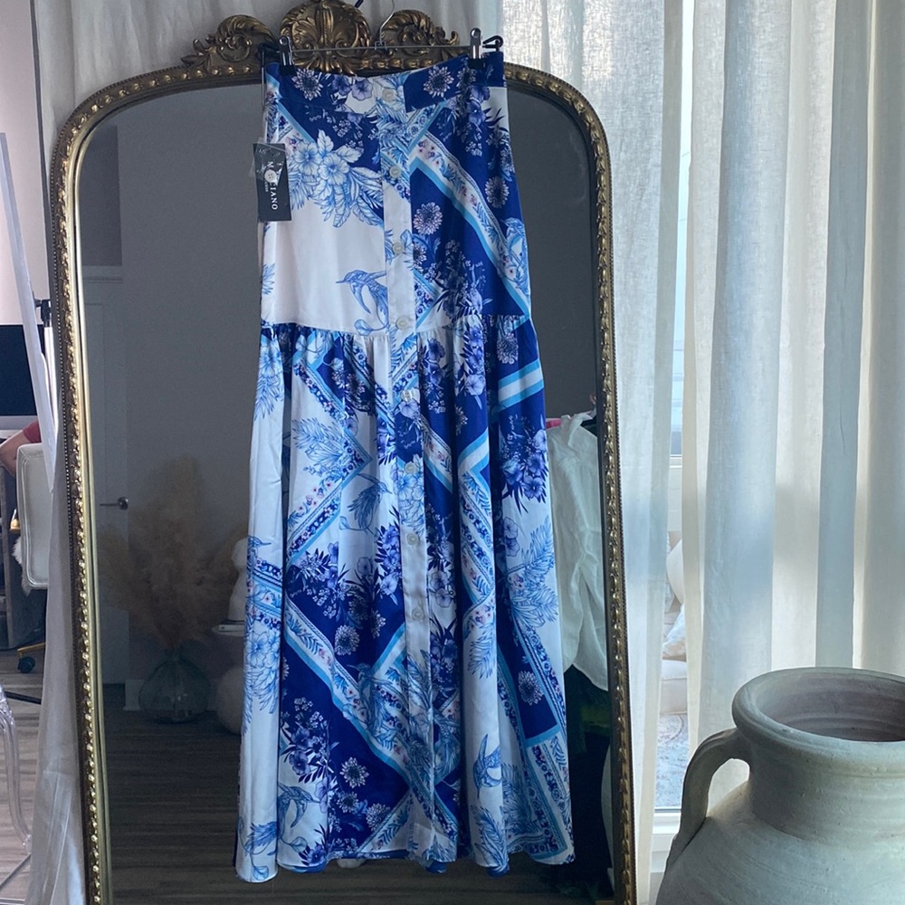 Guess by Marciano Blue and White Floral Maxi Skirt